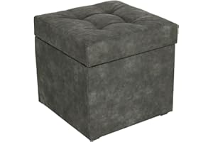 MG Design Pouf portaoggetti trapuntato in ecopelle – Poggiapiedi – 45 x 45 cm – Grafite