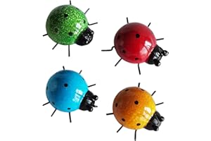 NITNOEI 4 Piezas Decoración Estatua Mariquita, Estatuas de Metal, Decoración de Patio de Jardín, Decoración de Valla, Decoración de Césped, Esculturas de Pared, Figuras de Jardín Estatuas