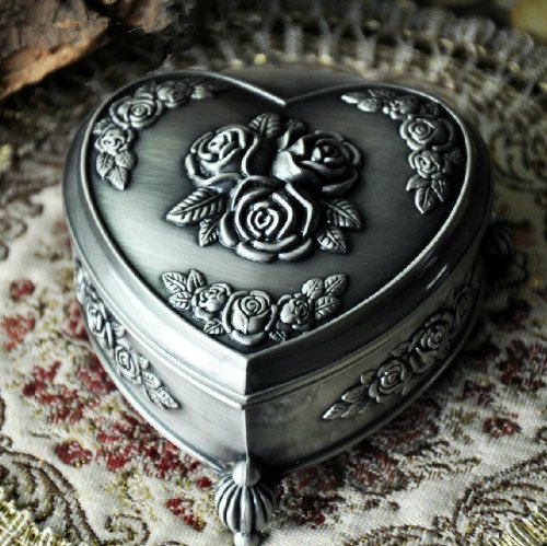 Unendlich U Luxus Prinzessin Schmuckbox mit Vintage Style Antique klein Herz und liebe Rose mit Schmuckkästchen für Damen/Mädchen,Reines Zinn-Schmuckstück,Silber - 5