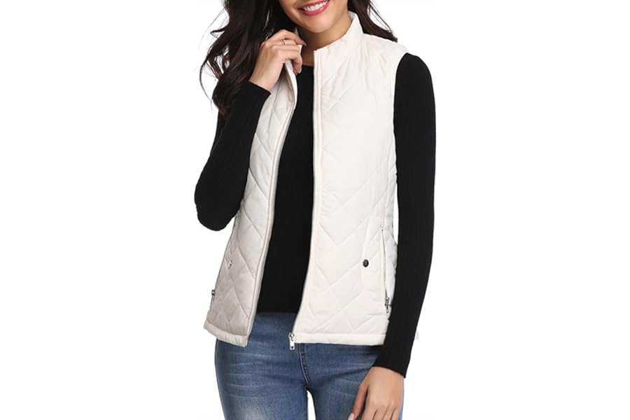 fuinloth Women's Quilted Gilet, Lightweight Body Warmer Padded Outdoor Vest Sleeveless Jacket