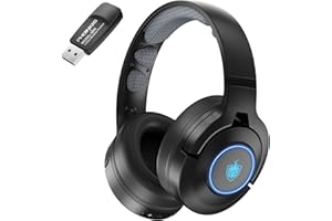 YOTMS Wireless Gaming Headset for PS4, PS5, PC - 2.4GHz Gaming Headphones, Detachable Noise Canceling Microphone, 7.1 Surround Sound Headset - Black