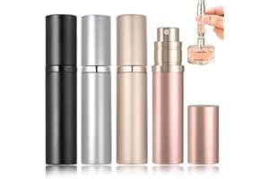 POTWPOT Perfume Refillable Bottle, 4 Pack Travel Perfume Atomiser Refillable Perfume Atomiser Spray Bottle for Men and Women with 5ml Pocket Size (Black & Golden & Pink & Silver)