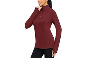 Terecey Maglia Termica Invernale Maglietta Sportiva Donna a Manica Lunga Maglia Palestra Leggero Maglia Tecnica con Mezza Zip T Shirt Tennis Donna con Foro per Il Pollice S-3XL