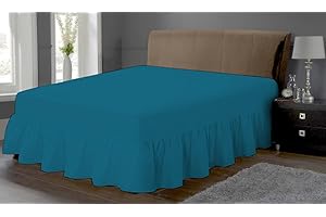 LAAM LINEN Luxury Plain Dyed 100% Polycotton Frilled Valance Fitted Sheet Extra Deep Easy Care Frilled Valance Sheet Bedding Set (Teal, Double)