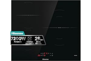 Hisense HI6311BSCE - Placa Induccion, 29 cm, Vitroceramica, 3 Fuegos, 7200W, Calentamiento Rápido Power Boost, Contol Táctil, Zona Expandible
