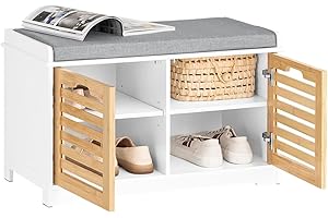 ‎SOBUY SoBuy Schuhbank Sitzbank mit Stauraum – Schuhregal mit 4 Fächer, Sitztruhe mit Sitzkissen – Flurbank Kommode für Eingangsbereich – Belastbar bis 133kg, 71x43x35cm – FSR23-II-WN