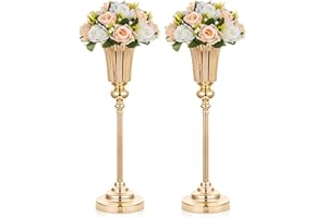 NUPTIO Vaso Oro Centrotavola Matrimonio: 2 Pezzi 54.6cm Alti Vasi Centro Tavola Metallo Portafiori Tromba Fiori per Nozze Cerimonia Anniversario Compleanno Festa Decorazione