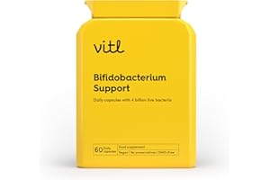 Vitl Bifidobacterium Support Daily Supplement - 60 High Strength Capsules with 4 Billion Live Cultures per Tablet - Multistrain Blend of 3 Bifidum Strains & Soluble Fibres - Support for Gut Health