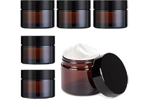 GIGTOOP 6 tarros Ámbar Tarros de Cristal, bote vacío de 50ml, bote para cremas, recipientes para cosméticos, botes de ungüento, rellenables, con tapa y forro para cosméticos, cremas, lociones.
