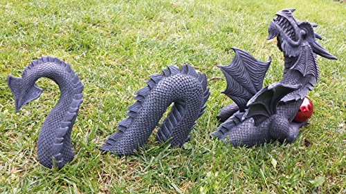 Großer 3 teiliger Drache mit Kugel Dragon Figur Gartenfigur - 4