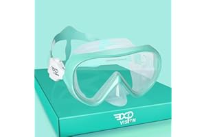 EXP VISION Dziecięce okulary do nurkowania, panorama 180°, maska do snorkelingu, maska zapobiegająca parowaniu, szkło hartowane, maska do pływania, maska do nurkowania, maska dla chłopców, silikonowa maska do nurkowania, okulary do pływania z osłoną nosa, dla dzieci w wieku 3-14 lat, do nurkowania, pływania, swobodnego nurkowania