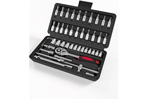 KeZaara Set di Chiavi a Cricchetto, Chiavi a Bussola 1/4"-46 Pezzi, Adatto per Lavori su Biciclette e Automobili