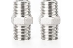 ERGAOBOY 2 Pcs 1/4" Male to 1/4" Male BSP Thread 304 Stainless Steel Hex Nipple Pipe Fittings, Straight Connector Adapter Fitting
