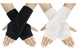 Chalier Fashion 2 paires demi doigts Gants Mitaines Gants Femme Hiver Tricotés Chaud Simples Elegants