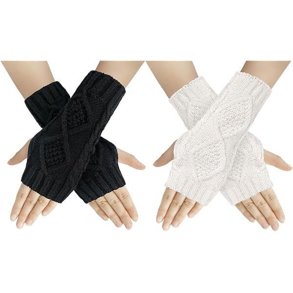Gants Sans Doigts Tricotés - Unisexe Noir - Chauds Hiver - Poignets Longs 19.8cm - Jinlaili