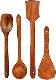 Jk Handicrafts Handmade Wooden Non-Stick Serving and Cooking Spoon Kitchen Tools Utensil, Set of 4