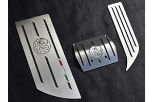 AUTOCOVR Pedali Con Poggiapiede In Acciaio per Alfa_Romeo GIULIA & STELVIO - (Cambio Automatic) - 3 Pezzi Pedana Pedaliera Poggapiedi Pedaliere Sportiva Gas Copripedale Freno Frizione Tuning