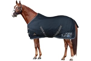 Horses, Coperta da Paddock per Cavallo Turnout 200 gr, Impermeabile, Imbottita, Resistente, con Cinghie ad Incrocio, Blu 135 cm