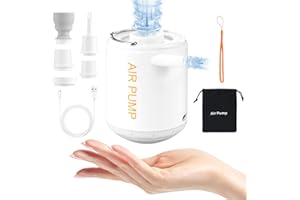Topretty Bomba de Aire Portátil, Bomba de Aire 2 en 1 con Linterna de Camping para Cama de Camping y Piscina Juguetes Inflador Desinflador 2000mAh Batería Recargable Bomba de Aire con 6 Boquillas
