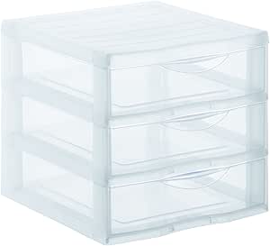 SUNDIS Orgamix 2 stuks transparante kunststof opbergtoren, 3 laden DIN A4- papier, hoogte 25,5 cm, stapelbaar, ideaal voor het opbergen van kantoor, cursus, documenten, benodigdheden