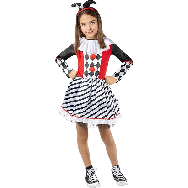Disfraz Infantil De Arlequín O Payaso – Vestido Y Mini Sombrero De Poliéster, Ideal Para Carnaval Y Halloween, Talla 140 Cm (8-10 Años)