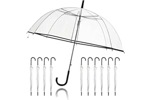 Diegimr 10pcs Clear Wedding Umbrellas, 46in Large Canopy Transparent Stick Umbrella Windproof Rain Auto Open with J-Hook Handle Bubble See Through Umbrellas for Outdoor Wedding Style (Black)