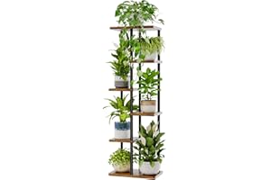Bamworld Soporte alto para plantas de interior de 6 niveles, estante de metal marrón, soporte grande para plantas múltiples macetas para patio, jardín, esquina, balcón, sala de estar