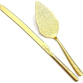 Berglander Gold Wedding Cake Knife and Server Set, Titanium Gold Plated with Unique Pattern Design Cake Cutter Serving Set, P