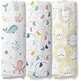 haus & kinder Animal Arcade Collection 100% Cotton Muslin Baby Swaddle Wrap for New Born, Size 100 cm by 100 cm - Pack of 3 (Ocean, Elephant, Lion)