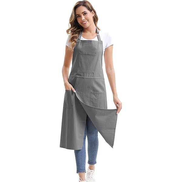 Pincy Uniseks denim schort zonder stropdassen - schort met gekruiste achterkant met zakken voor kookkeukens, Lichtblauw, XL/XXL