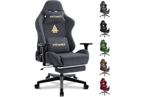 Vittanly Gaming Stuhl, Luxuriöser Wildlederimitat Gaming Chair Bürostuhl, Ergonomischer Schreibtischstuhl mit Fußstütze Kopfstütze und Lendenkissen, 3D Armlehnen, 90-155° Rückenlehne, Grau