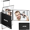 Alljia 5 Way Mirror with Led Self Hair Cutting for Man - Adjustable Telescoping Hooks - 360 Barber Mirror for Back of Head Hair Cut and Self Grooming, Wall Mouted Makeup Mirror with Lights for Women
