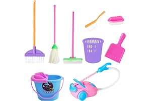 Cdemiy Miniatur Puppenhaus Zubehör, Puppenhaus Möbel Spielzeug Putzset, Minitur Mopp Kehrschaufel Mülleimer Bürsten, Accessoires für Spielzeuggeschenk Kinder