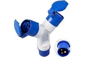 NIYATA Caravan Hook Up Cable,Caravan Electric Adapter 16Amp Splitter, 3 Way Industrial Socket One in Two Out,220V Hook Up Socker 1pcs(Blue)