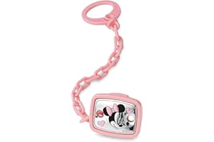 VALENTI & CO. Disney Baby - Minnie Mouse - Clip Ciuccio e Catenella Portaciuccio con dettagli in Argento - ideale come regalo per nascita neonato o battesimo