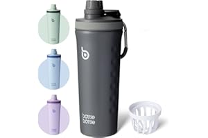 bottlebottle BOTTLE BOTTLE Shaker Edelstahl Trinkflasche 26oz mit Mischkugel – Protein Shaker für Eiweiß & Fitness, BPA-frei, doppelwandig, auslaufsicher, Sportflasche (Grau)