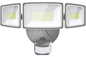 Onforu 55w 5000 LM Projecteur de Sécurité Détecteur de Movement, IP65 Étanche Projecteur LED Extérieur, 6500 K Blanc Froid Spot LED Lampe, 3 Tête Éclairage de Sécurité PIR pour Jardin, Cour, Entrée
