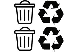 HATCHERABILIA Pack of 4 Bin and Recycle Decals Waterproof Bin Decoration 2 of Each Design - Wheelie Bin Stickers - Kitchen Wall Art - Office Pub Cafe Recycling Labels (Black, Small)