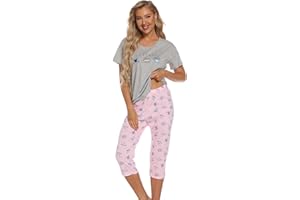 Jecarden Zestaw piżamy, damska koszula nocna, zestaw bawełniany, krótka koszula nocna, dwuczęściowa koszulka z krótkim rękawem i długie spodnie do spania