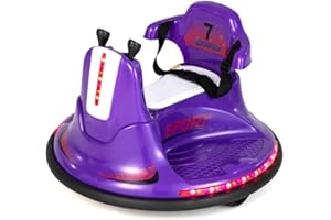 COSTWAY 12V Kids Bumper Car, 360-Degree Rotation Spin Children's Waltzer Cars with Joystick, Remote Control, Colorful Flashing Lights and Music, Battery Powered Ride on Toy for Boys Girls (Purple)