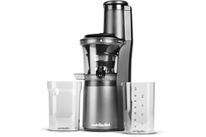 ‎NUTRIBULLET Nutribullet Slow Juicer wyciskarka do soków na zimno, ekstraktor do owoców i warzyw, moc 150 W, pojemnik na miąższ 887 ml, karafka 700 ml, czarny, NBJ500