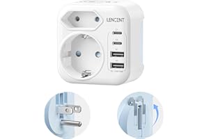 LENCENT Klappbarer Reiseadapter USA Deutschland Stecker, Netzadapter Typ B, Reisestecker mit 2 USB-C 2 USB-A Anschlüße, Adapter für American, Mexiko, Kanada, Thailand, Costa Rica Steckdosen