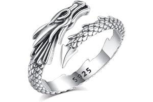 AEONSLOVE Anillo Tetragramaton Pentagrama Plata de Ley 925 para Hombre Mujer, Anillo Dragón Ajustable Vintage, Anillos Lobo Abiertos de Plata 925