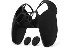 PlayVital Coque pour ps5 Manette Housse Protection avec Capuchon pour ps5 Grips Joystick Cover Skin Silicone,Pure Série-Noir