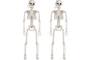 LALIEFFACELY 2 Pièces Squelette Halloween Décoration, 40 Cm Halloween Squelette pour Extérieur Intérieur, Squelettes Plastique Suspendre avec Articulations Mobiles Décoration Votre Fête Halloweens Maison (Blanc)