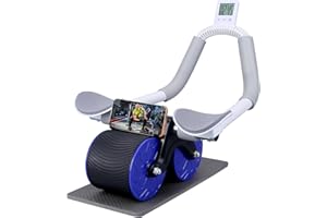 AZAZAZA Automatic Rebound Abdominal Wheel, Ab Roller Wheel with Timer Elbow Support for Beginners, Exercise Double Wheel with Knee Mat Holder for Body Fitness Strength Training Home Gym