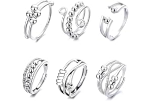 Hillylolly zestaw damskich pierścionków, damski pierścionek ze spinnerem, regulowany, antystresowy, łagodzący lęki, obrotowy, z perłami, pierścionek antystresowy, pierścionki z możliwością układania w