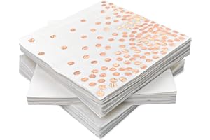 Magrimaxio 60 Servietten Rosegold Dots, Papierservietten Weiß 3-lagig, Golden Foiled Papierservietten, Tischdeko, für Konfirmation, Kommunion, Taufe, Geburtstag, Hochzeit und Party, 33x33cm