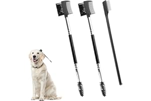 Piriuuo 3 Stück Doppelseitige Tränenfleck-Entfernungskamm, 2 Doppelkopfbürsten, 1 Einzelkopfbürste, Fellpflege für Hunde