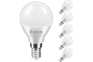Eslas E14 LED Light Bulb Cool White, Globe Bulb SES 6W, Small Edison Screw G45 Golf Ball Bulb, 60W Incandescent Bulb Equivalent, P45 6000K 600lm, Non-Dimmable, 6 Pack